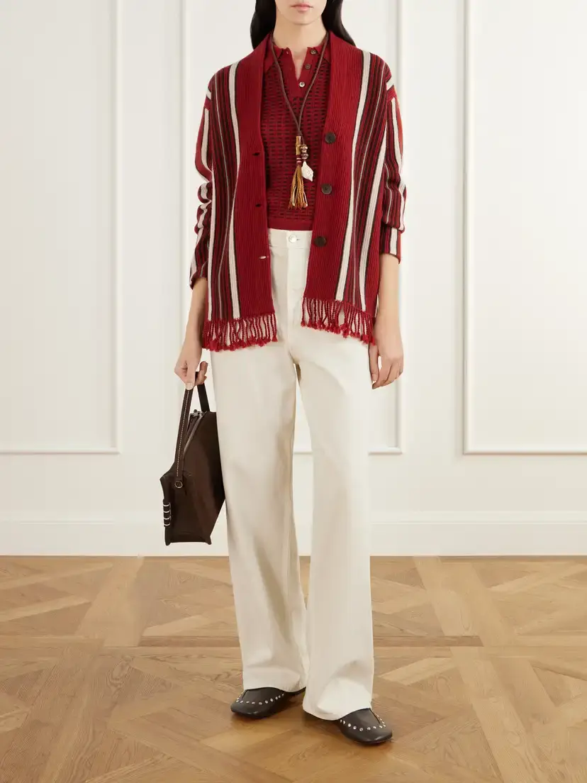 Guest In Residence Handloom Fringed Striped Wool And Cashmere-blend Cardigan | Thumbnail 2 Guest In Residence Handloom Fringed Striped Wool And Cashmere-blend Cardigan | Thumbnail 2