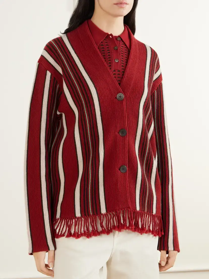 Guest In Residence Handloom Fringed Striped Wool And Cashmere-blend Cardigan | Thumbnail 3 Guest In Residence Handloom Fringed Striped Wool And Cashmere-blend Cardigan | Thumbnail 3