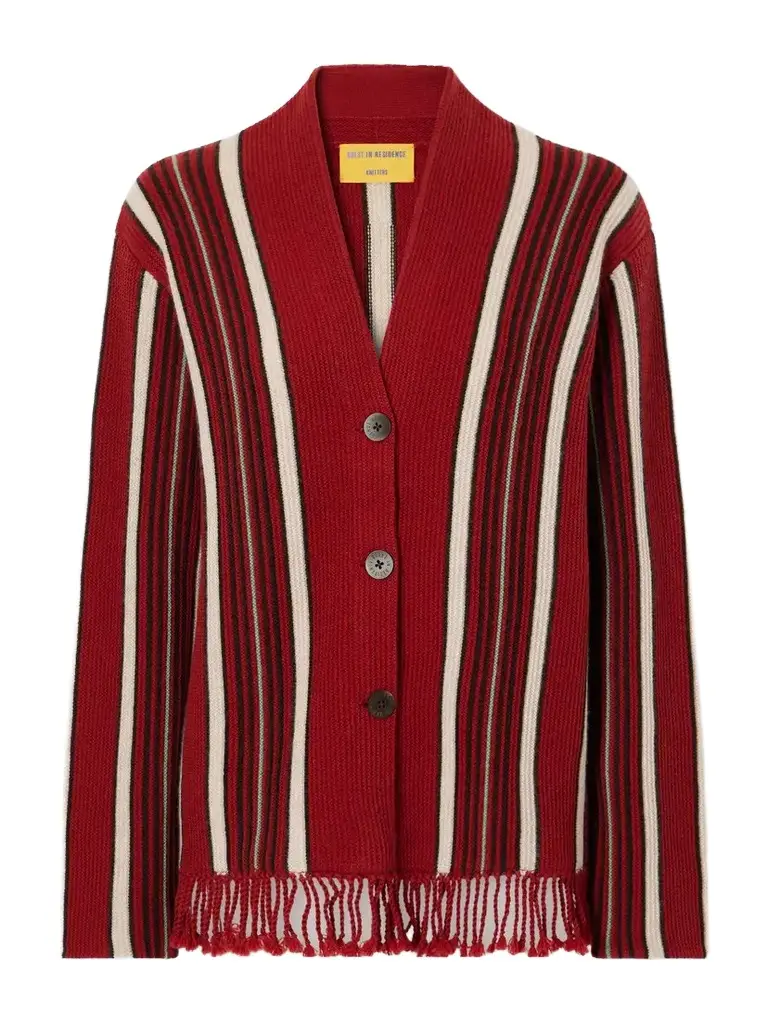 Guest In Residence Handloom Fringed Striped Wool And Cashmere-blend Cardigan