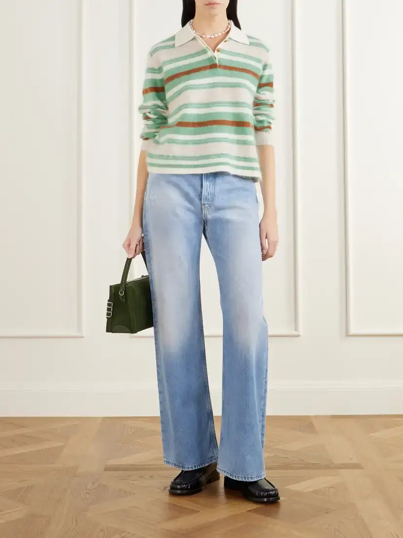 Guest In Residence Grizzly Cropped Striped Brushed Cashmere Polo Sweater | Thumbnail 2 Guest In Residence Grizzly Cropped Striped Brushed Cashmere Polo Sweater | Thumbnail 2
