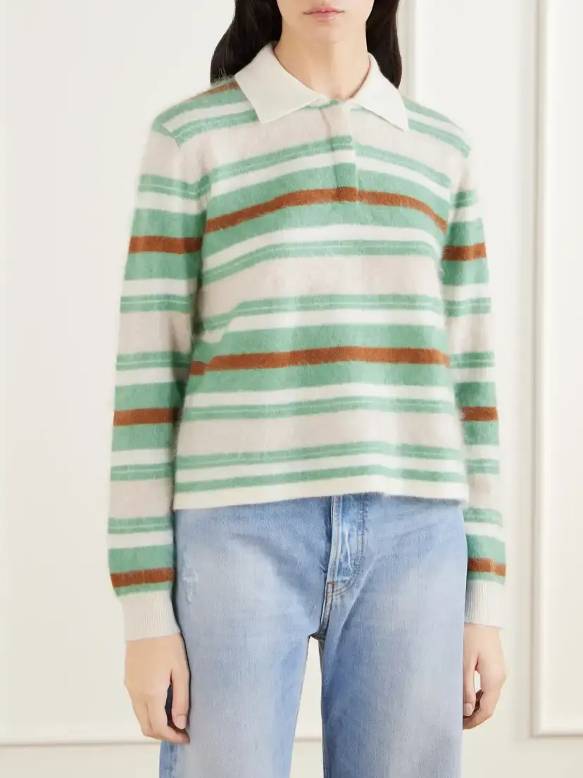 Guest In Residence Grizzly Cropped Striped Brushed Cashmere Polo Sweater | Thumbnail 3 Guest In Residence Grizzly Cropped Striped Brushed Cashmere Polo Sweater | Thumbnail 3