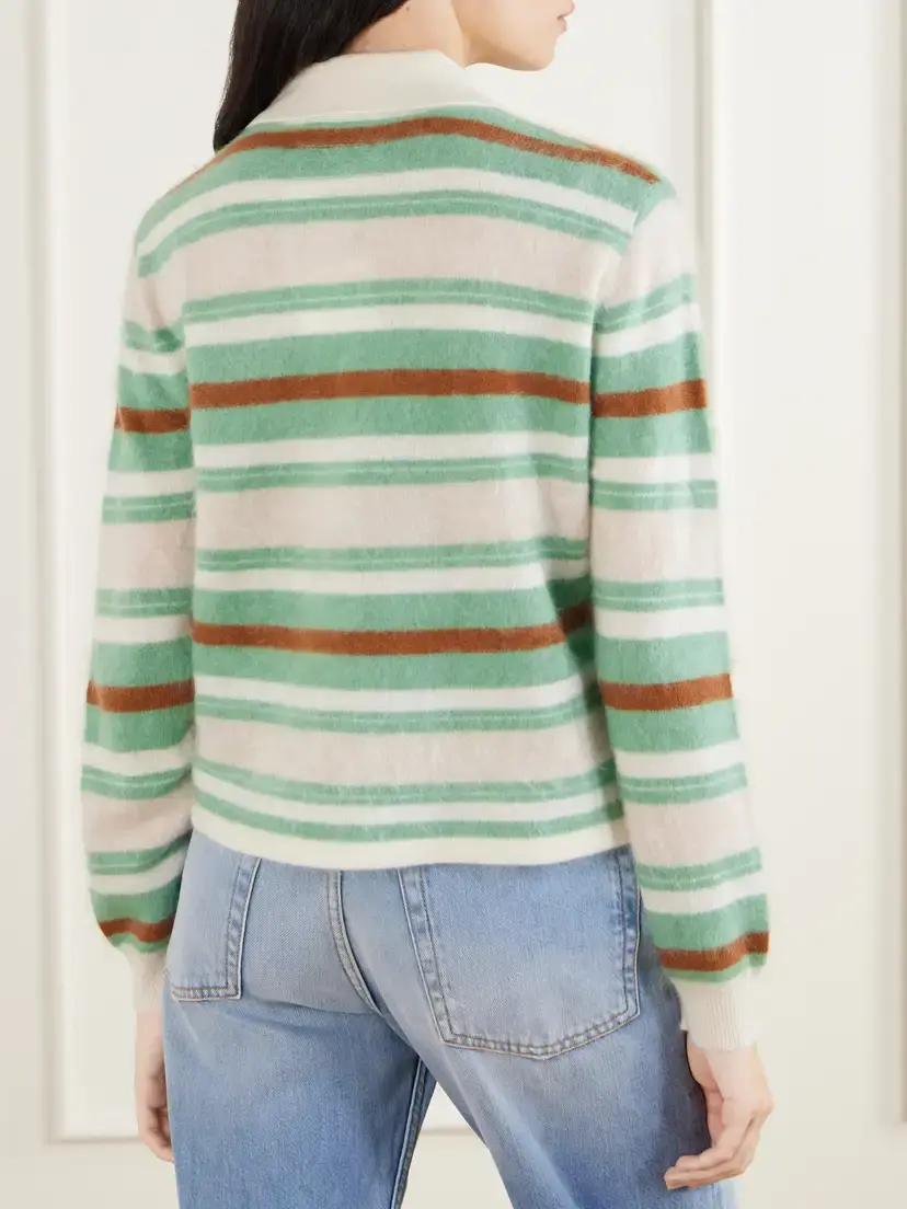 Guest In Residence Grizzly Cropped Striped Brushed Cashmere Polo Sweater | Thumbnail 4 Guest In Residence Grizzly Cropped Striped Brushed Cashmere Polo Sweater | Thumbnail 4