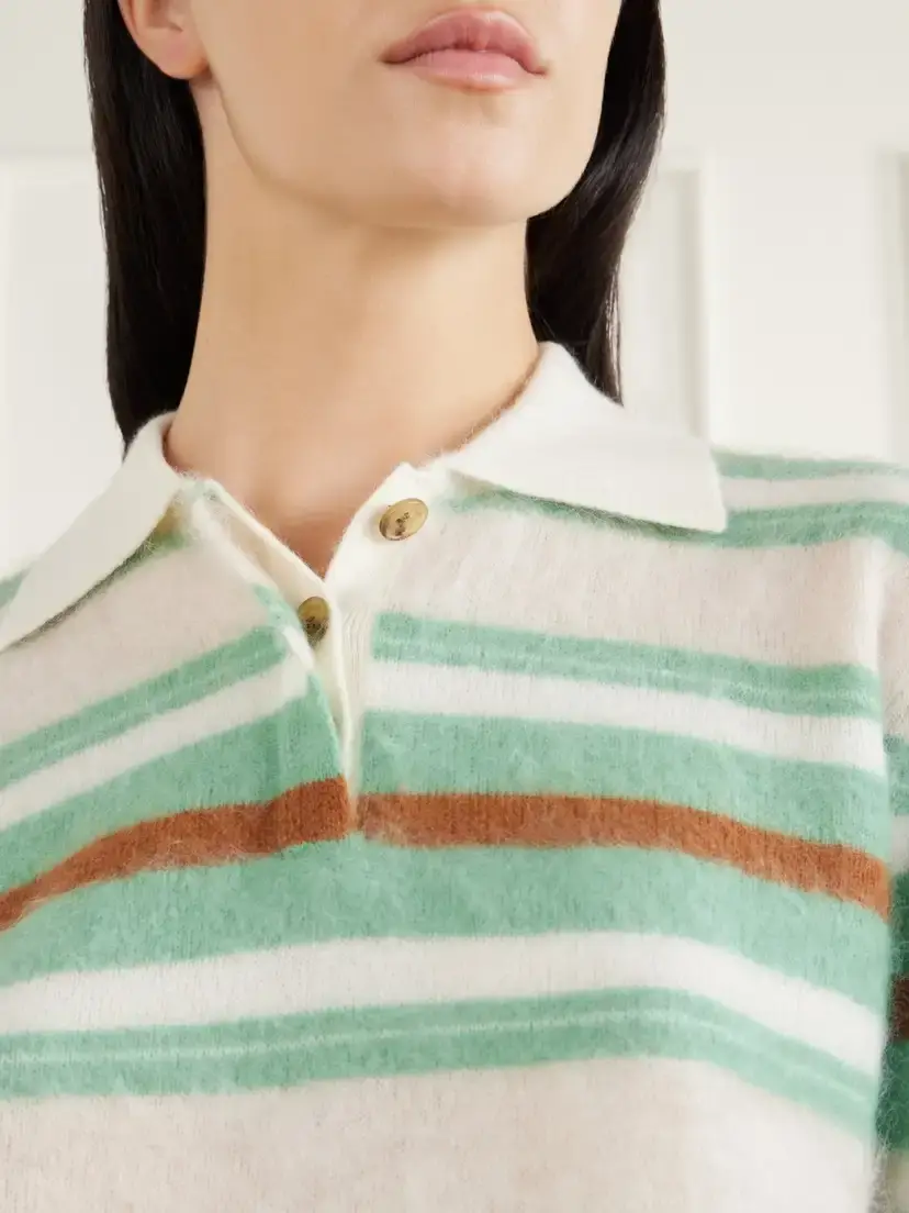 Guest In Residence Grizzly Cropped Striped Brushed Cashmere Polo Sweater | Thumbnail 5 Guest In Residence Grizzly Cropped Striped Brushed Cashmere Polo Sweater | Thumbnail 5