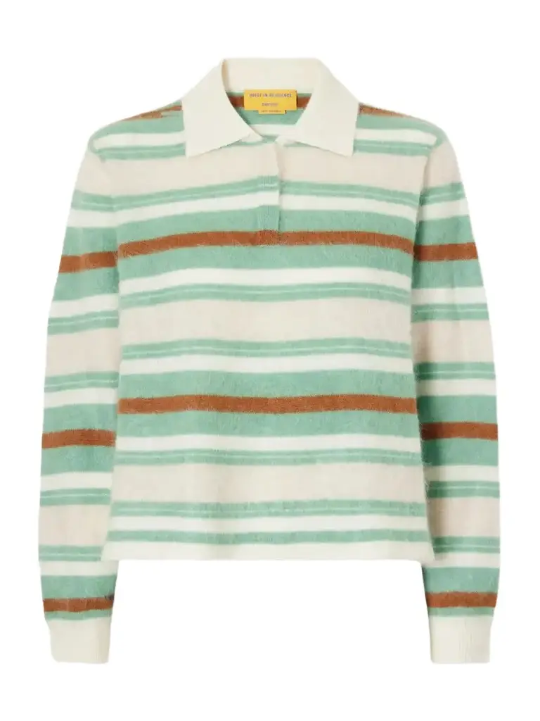 Guest In Residence Grizzly Cropped Striped Brushed Cashmere Polo Sweater