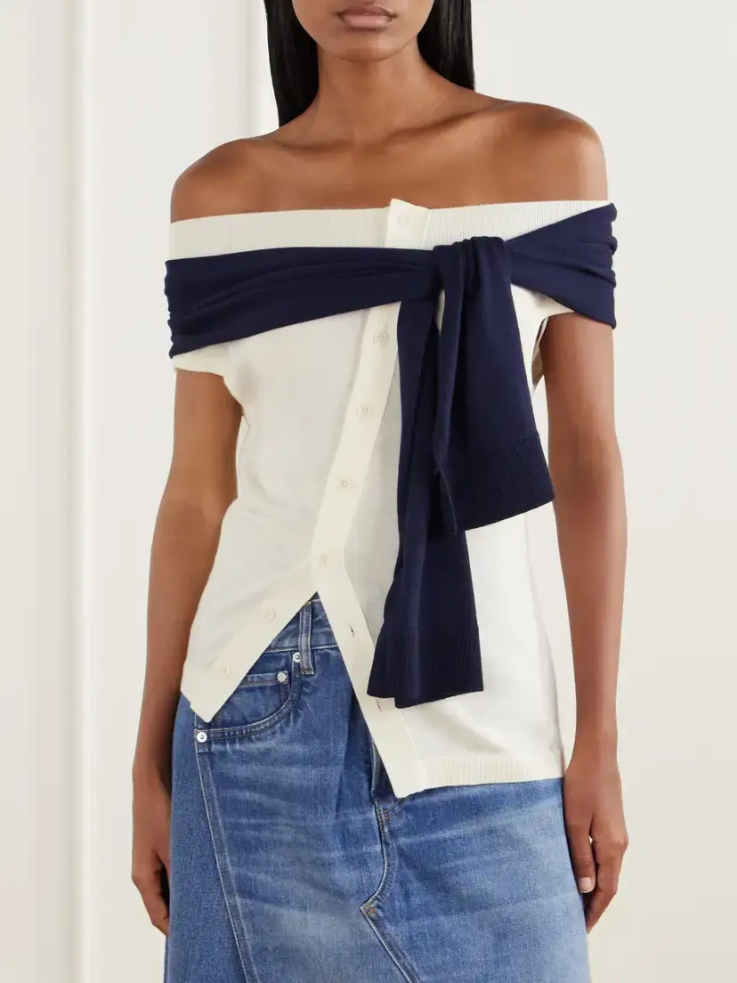 JW Anderson Off-the-shoulder Tie-detailed Asymmetric Wool Tank | Thumbnail 3 JW Anderson Off-the-shoulder Tie-detailed Asymmetric Wool Tank | Thumbnail 3