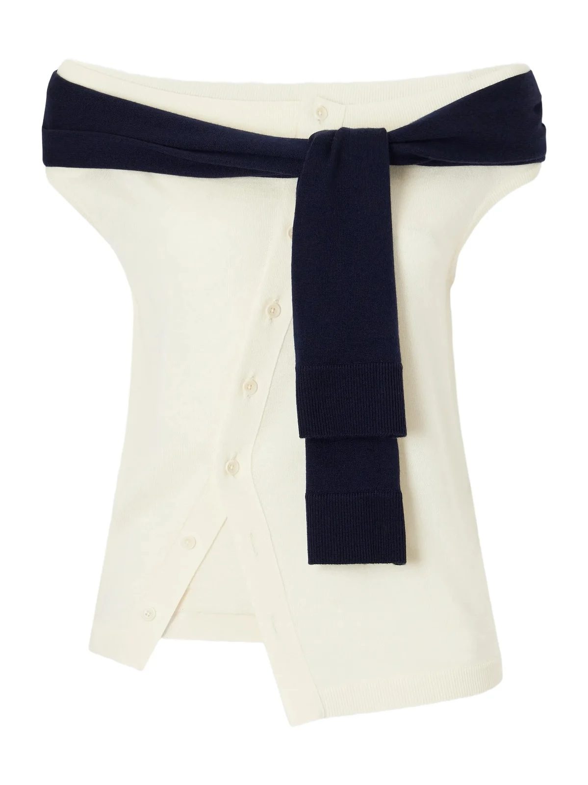 Off-the-shoulder Tie-detailed Asymmetric Wool Tank