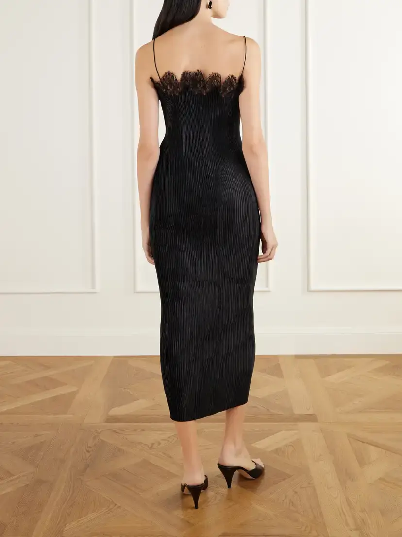 FFORME Lumie Lace-trimmed Pleated Satin Midi Dress | Thumbnail 3 FFORME Lumie Lace-trimmed Pleated Satin Midi Dress | Thumbnail 3