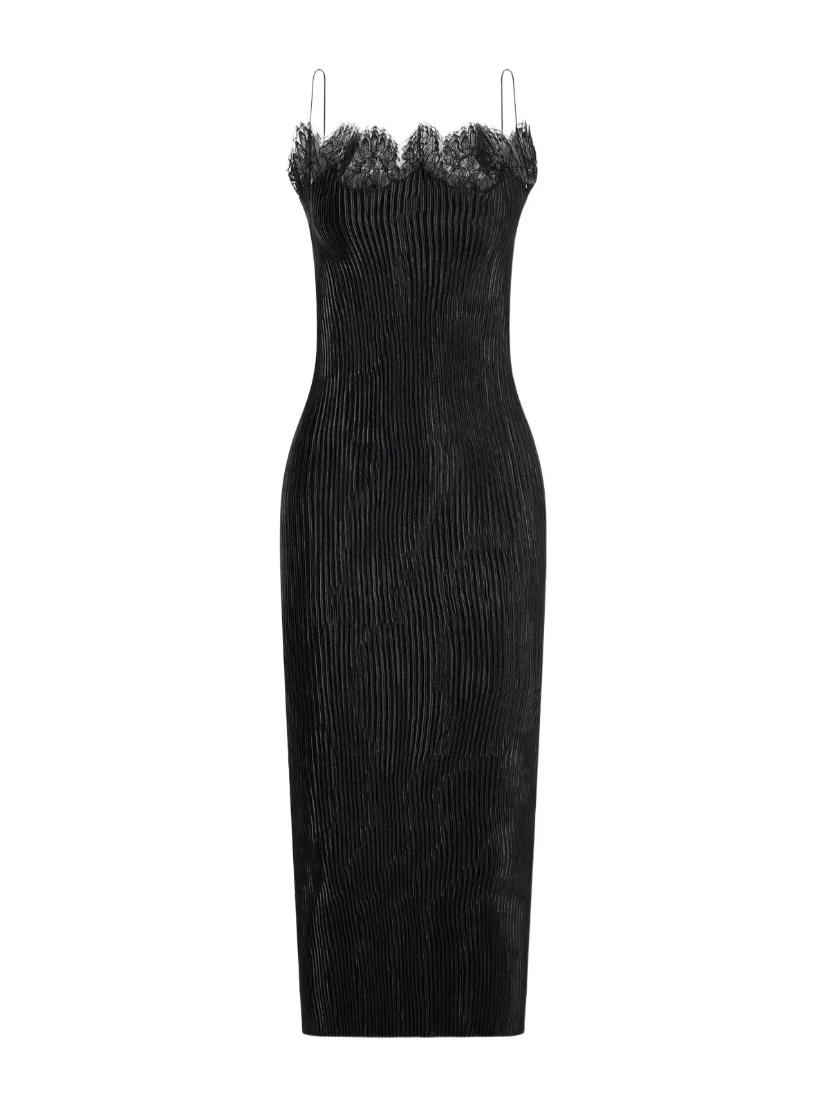 Lumie Lace-trimmed Pleated Satin Midi Dress Lumie Lace-trimmed Pleated Satin Midi Dress