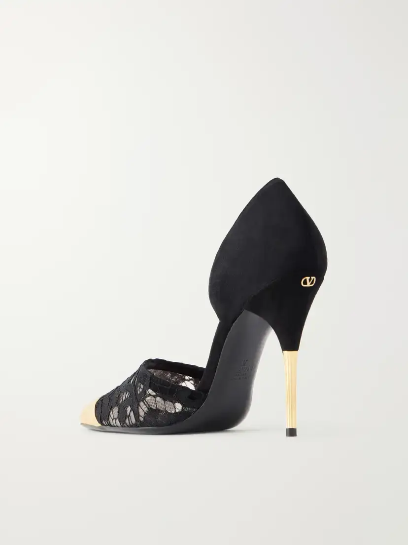 Valentino Garavani Sinead D'orsay 105 Suede-trimmed Lace Pumps | Thumbnail 3