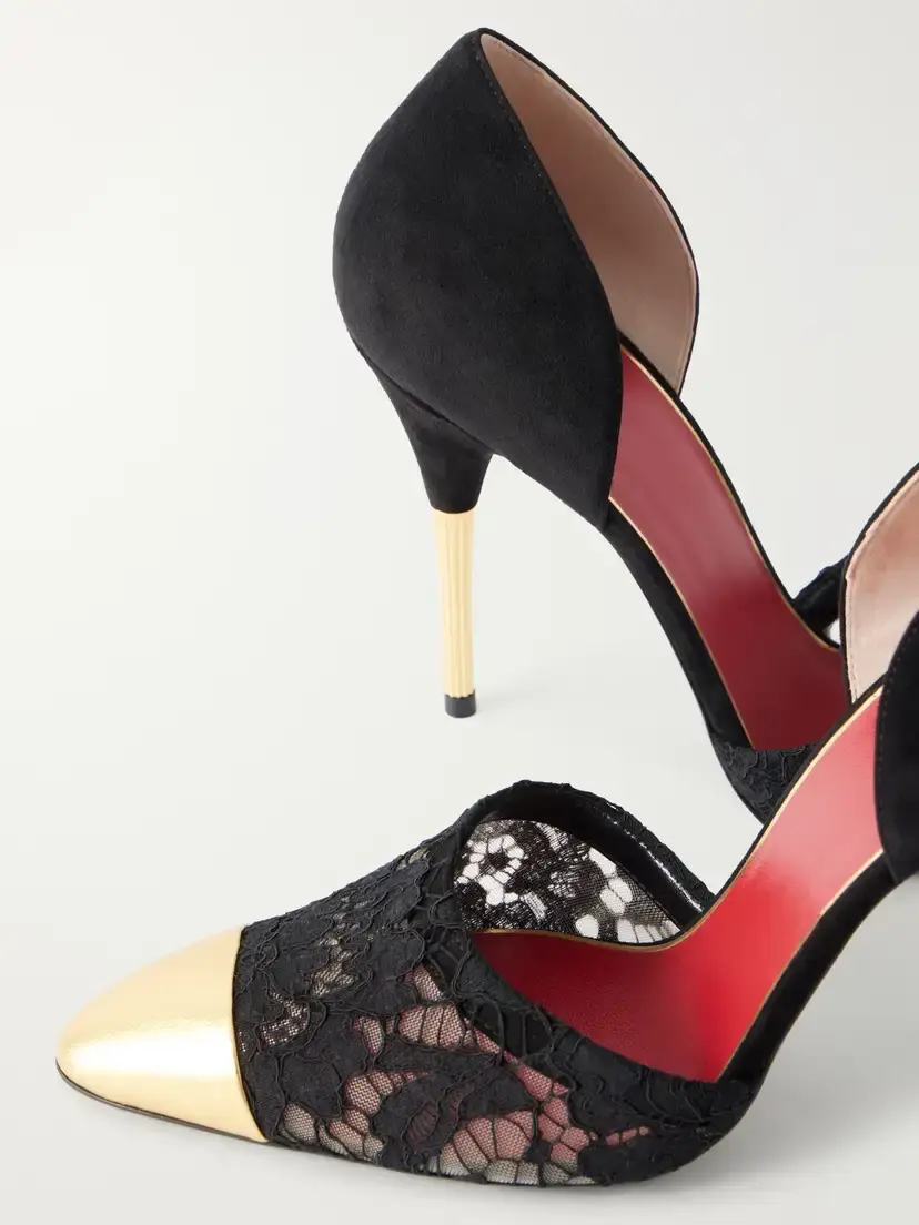 Valentino Garavani Sinead D'orsay 105 Suede-trimmed Lace Pumps | Thumbnail 5