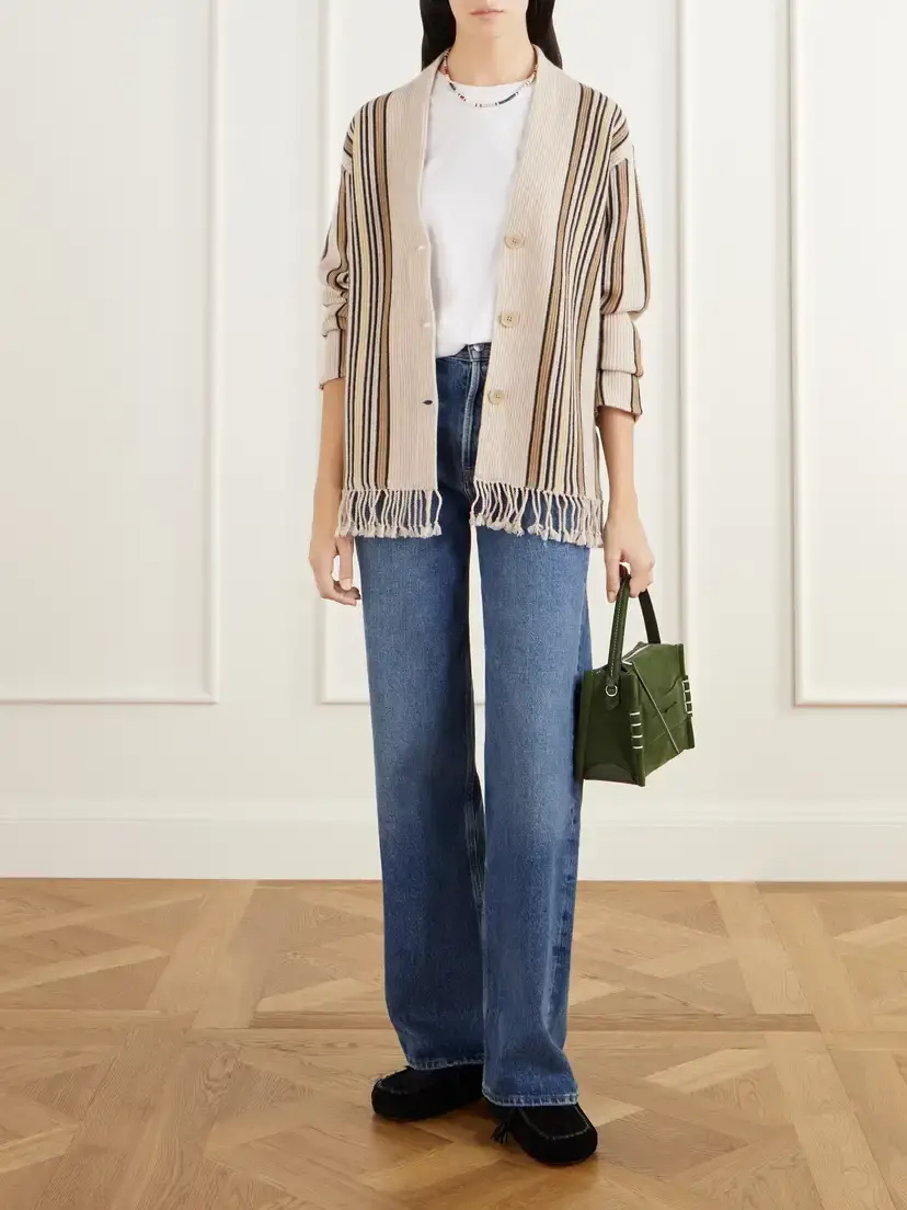 Guest In Residence Handloom Fringed Striped Wool And Cashmere-blend Cardigan | Thumbnail 2 Guest In Residence Handloom Fringed Striped Wool And Cashmere-blend Cardigan | Thumbnail 2