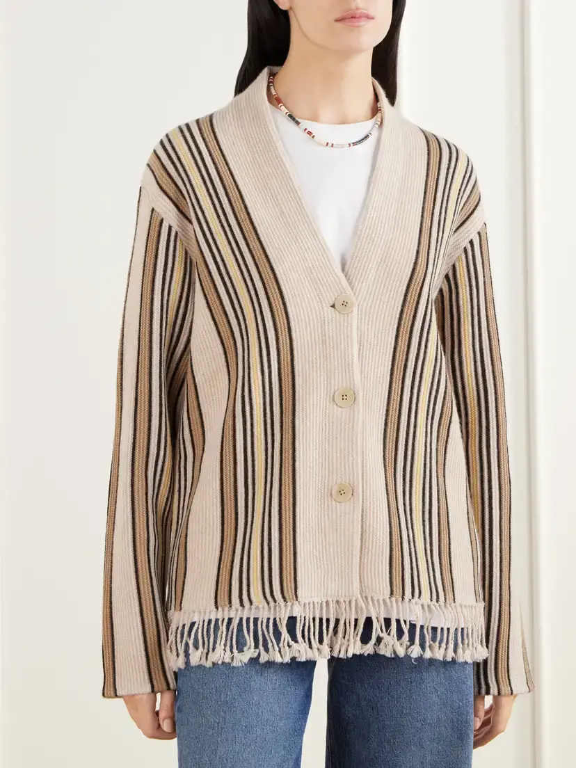 Guest In Residence Handloom Fringed Striped Wool And Cashmere-blend Cardigan | Thumbnail 3 Guest In Residence Handloom Fringed Striped Wool And Cashmere-blend Cardigan | Thumbnail 3