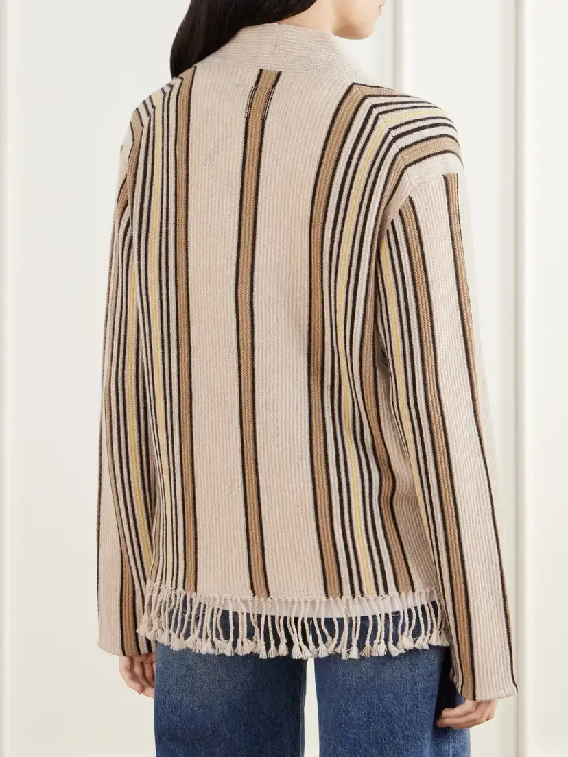 Guest In Residence Handloom Fringed Striped Wool And Cashmere-blend Cardigan | Thumbnail 4 Guest In Residence Handloom Fringed Striped Wool And Cashmere-blend Cardigan | Thumbnail 4
