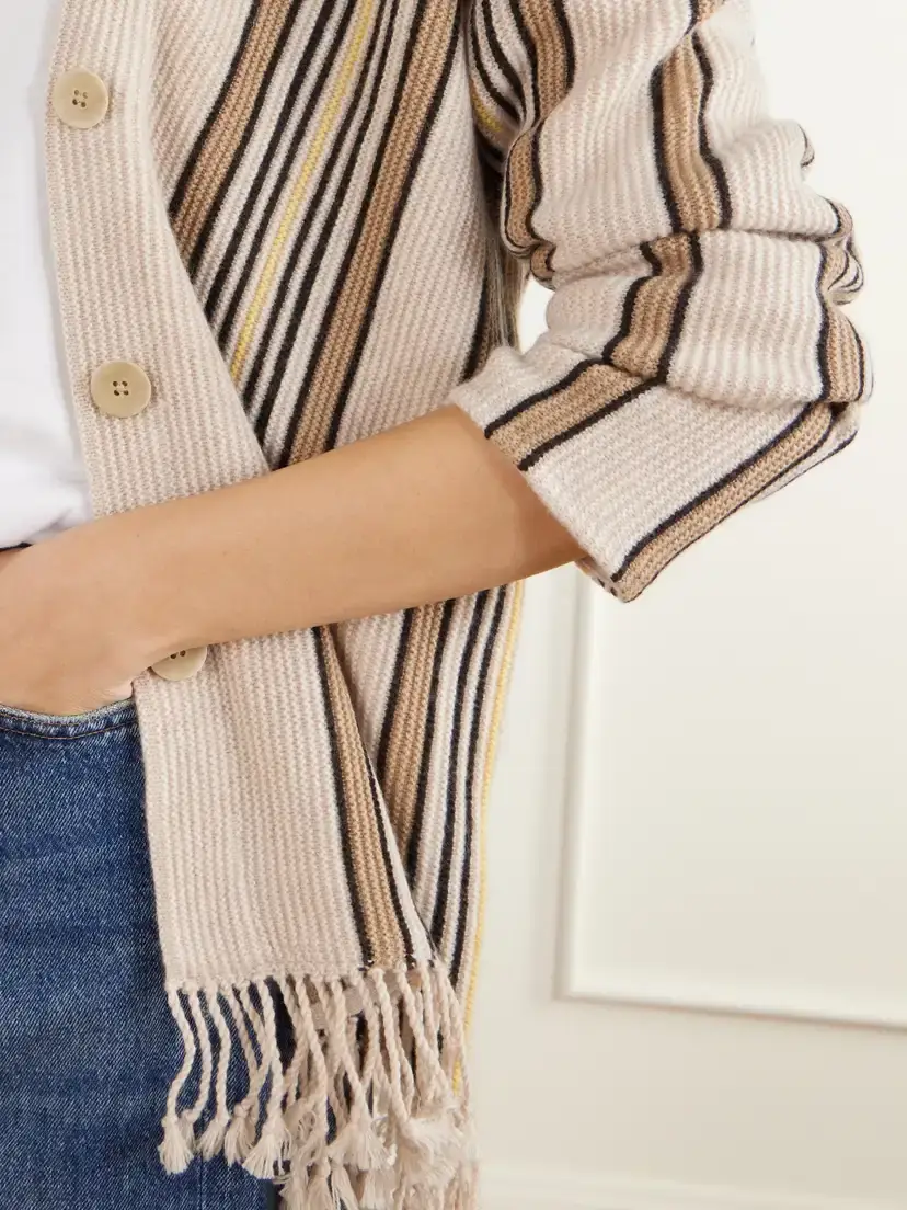 Guest In Residence Handloom Fringed Striped Wool And Cashmere-blend Cardigan | Thumbnail 5 Guest In Residence Handloom Fringed Striped Wool And Cashmere-blend Cardigan | Thumbnail 5