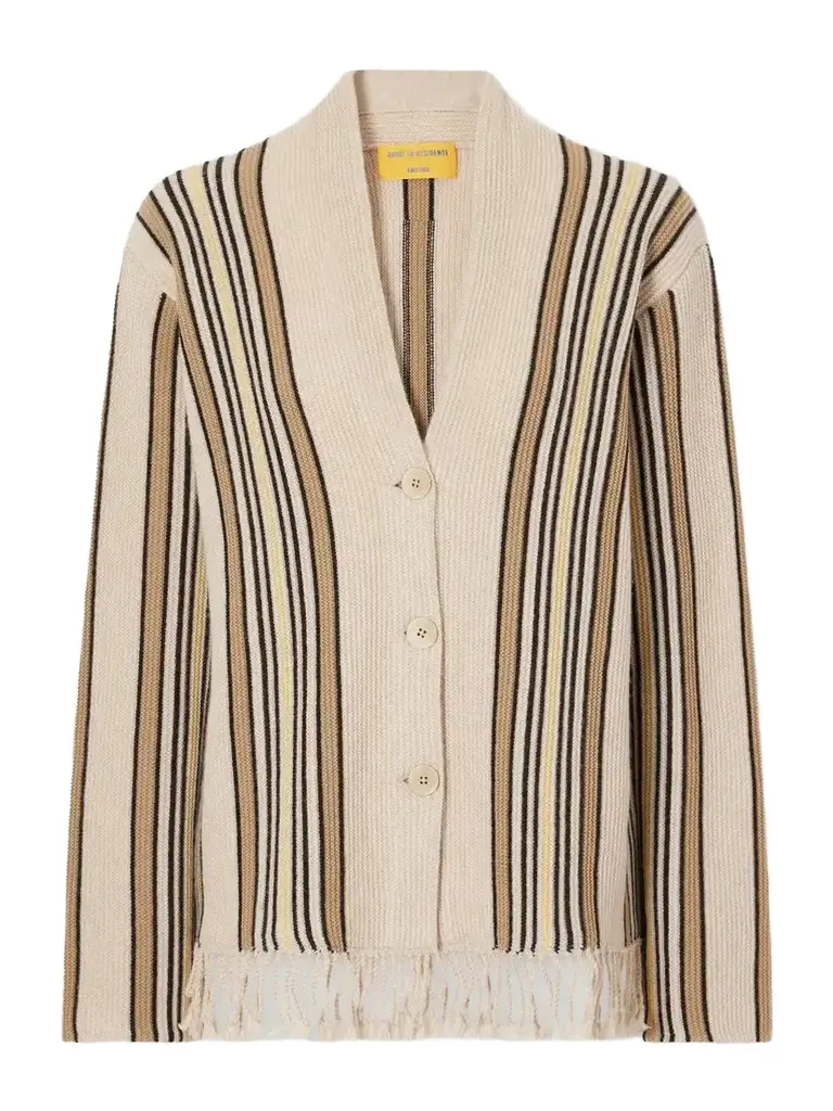 Guest In Residence Handloom Fringed Striped Wool And Cashmere-blend Cardigan