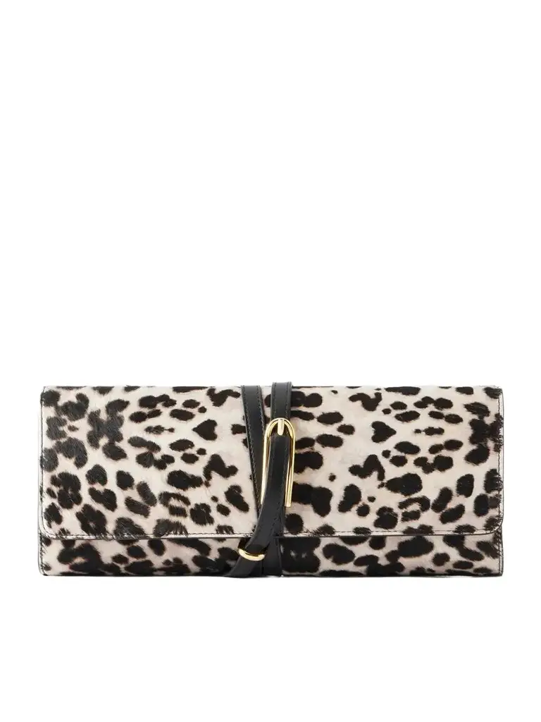 Liffner Belted Leopard-effect Calf Hair Clutch
