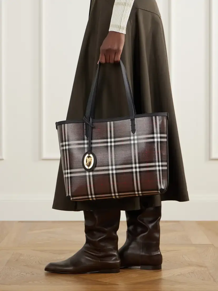 Burberry Checked Leather-trimmed Glossy Canvas Tote | Thumbnail 2 Burberry Checked Leather-trimmed Glossy Canvas Tote | Thumbnail 2