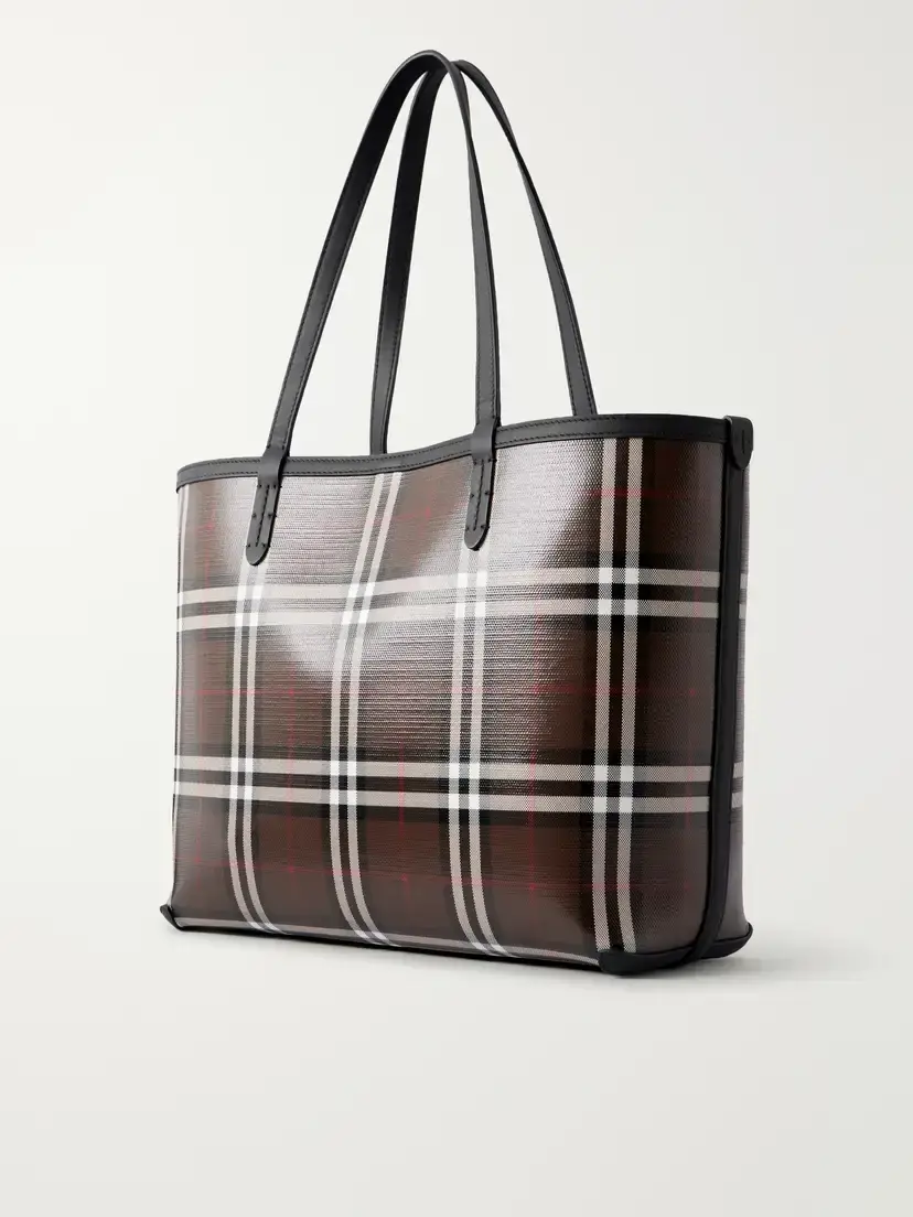 Burberry Checked Leather-trimmed Glossy Canvas Tote | Thumbnail 4 Burberry Checked Leather-trimmed Glossy Canvas Tote | Thumbnail 4