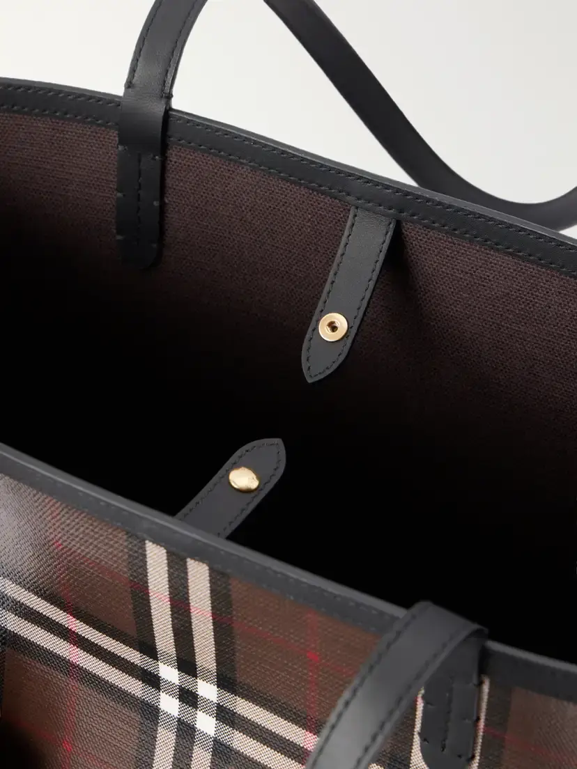 Burberry Checked Leather-trimmed Glossy Canvas Tote | Thumbnail 6 Burberry Checked Leather-trimmed Glossy Canvas Tote | Thumbnail 6