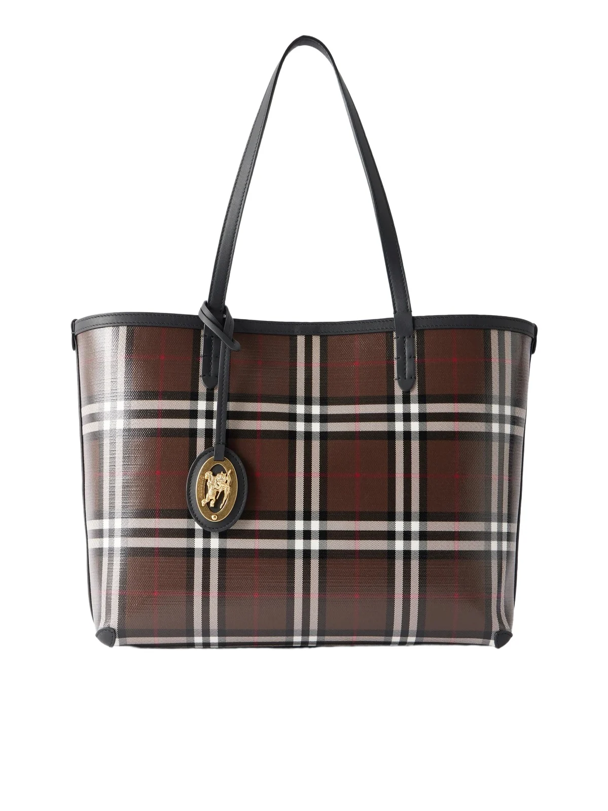 Burberry Checked Leather-trimmed Glossy Canvas Tote