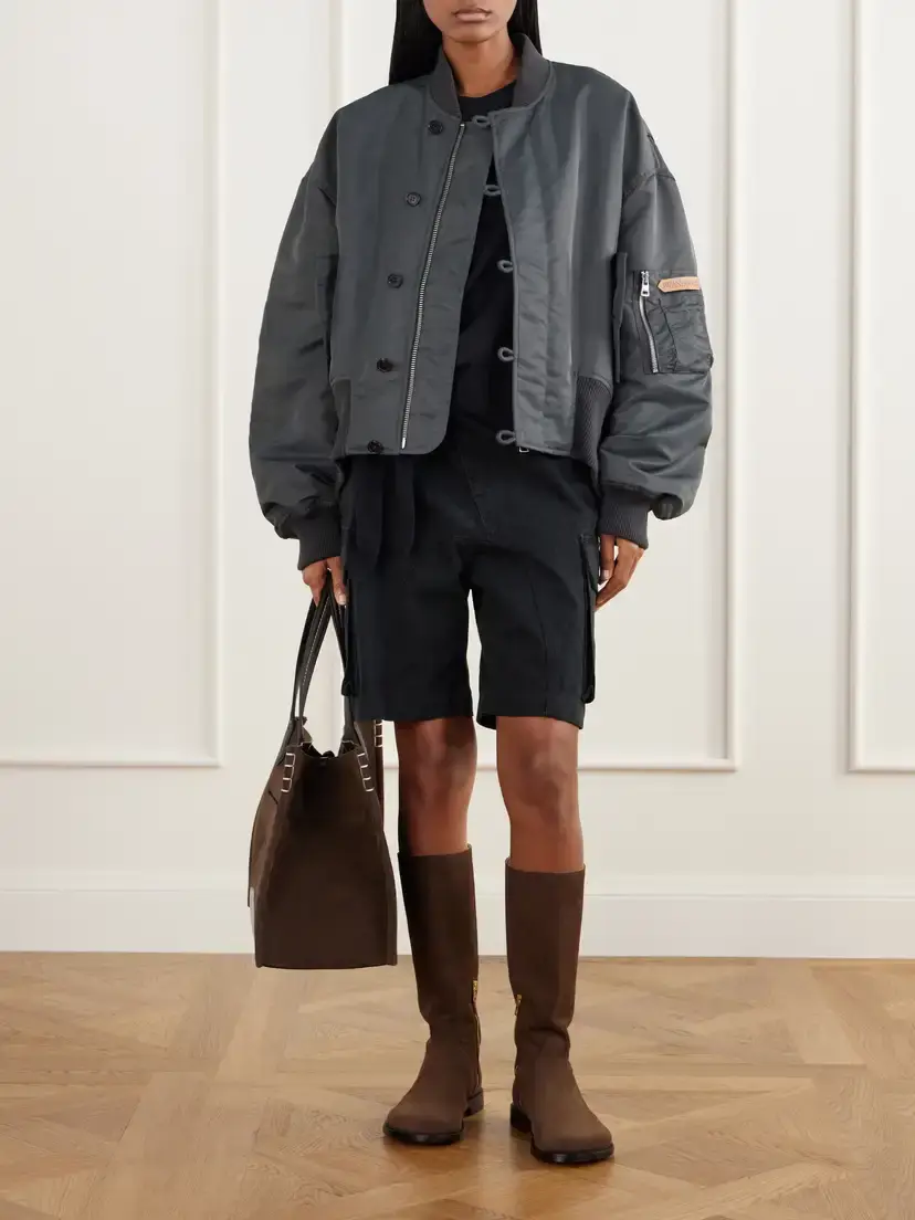 JW Anderson Oversized Tipped Hem Rib-trimmed Satin Bomber Jacket | Thumbnail 2 JW Anderson Oversized Tipped Hem Rib-trimmed Satin Bomber Jacket | Thumbnail 2