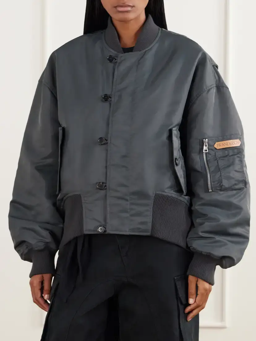 JW Anderson Oversized Tipped Hem Rib-trimmed Satin Bomber Jacket | Thumbnail 3 JW Anderson Oversized Tipped Hem Rib-trimmed Satin Bomber Jacket | Thumbnail 3