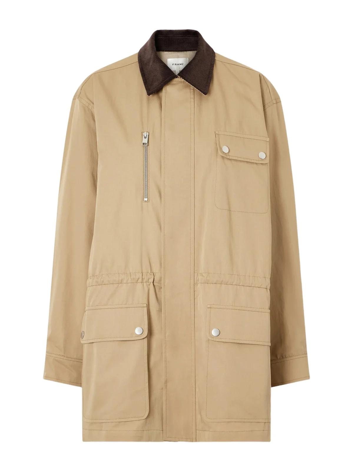 The Safari Drawstring Corduroy-trimmed Cotton-twill Jacket The Safari Drawstring Corduroy-trimmed Cotton-twill Jacket
