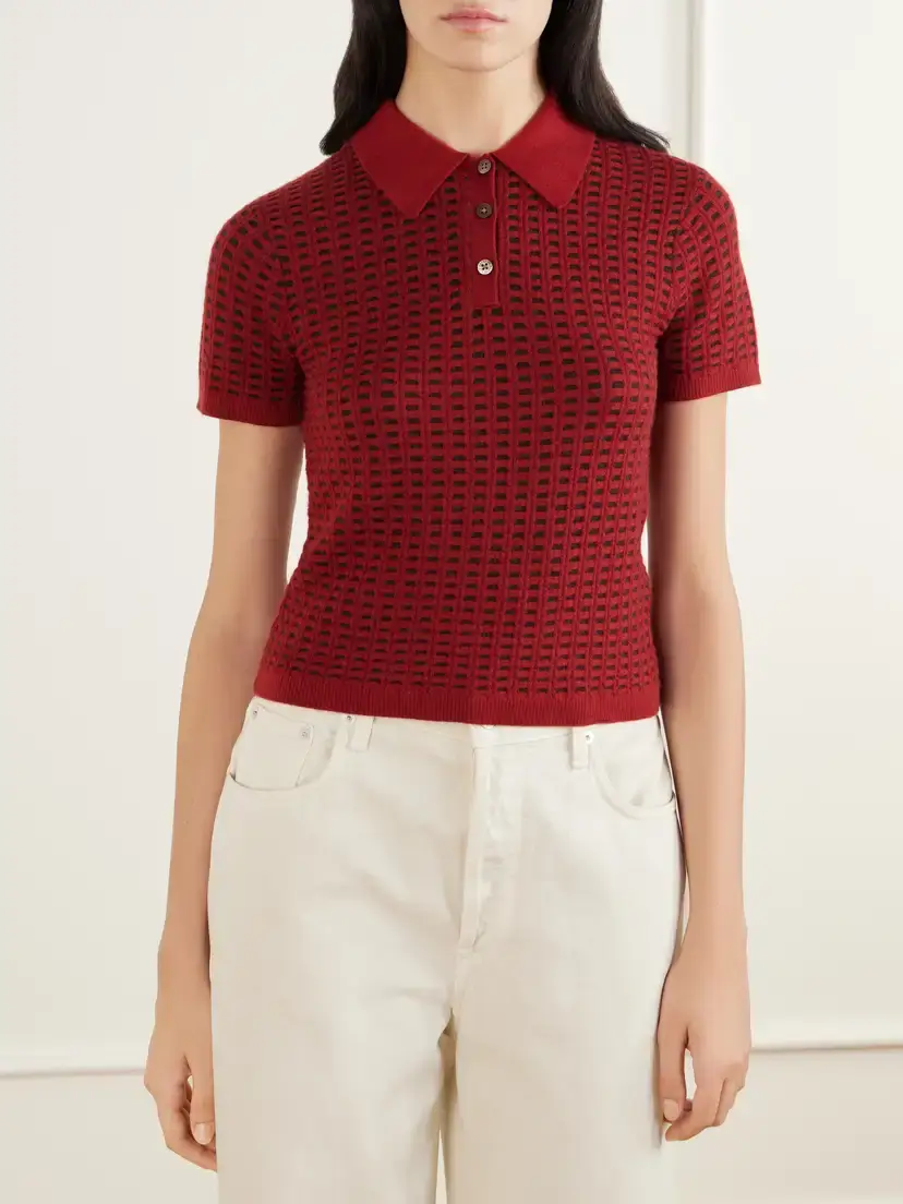 Guest In Residence Shrunken Waffle Cropped Cashmere Polo Shirt | Thumbnail 3 Guest In Residence Shrunken Waffle Cropped Cashmere Polo Shirt | Thumbnail 3