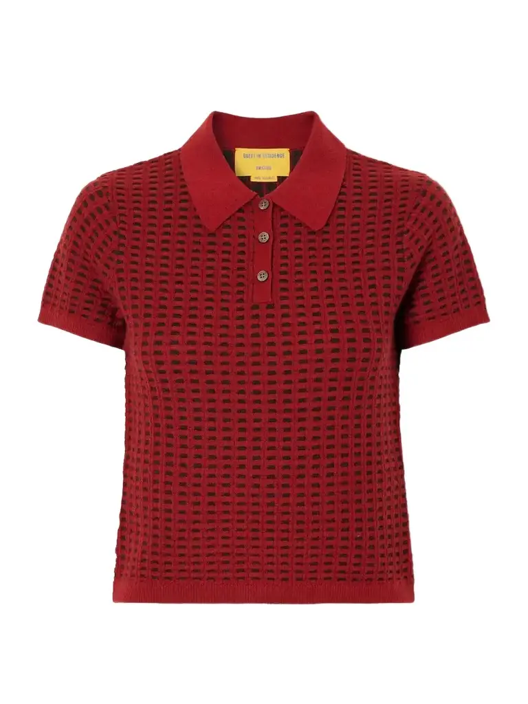 Shrunken Waffle Cropped Cashmere Polo Shirt Shrunken Waffle Cropped Cashmere Polo Shirt