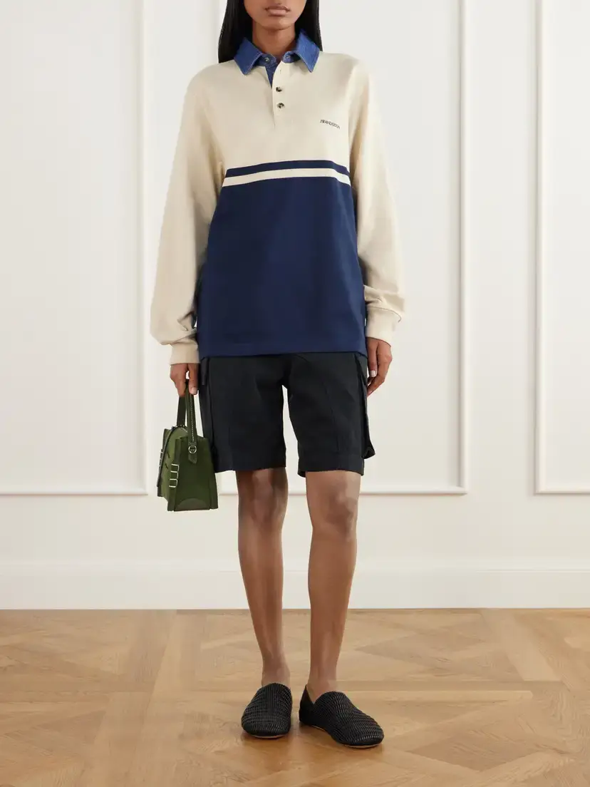 JW Anderson Contrast Collar Embroidered Striped Cotton-jersey Polo Shirt | Thumbnail 2 JW Anderson Contrast Collar Embroidered Striped Cotton-jersey Polo Shirt | Thumbnail 2
