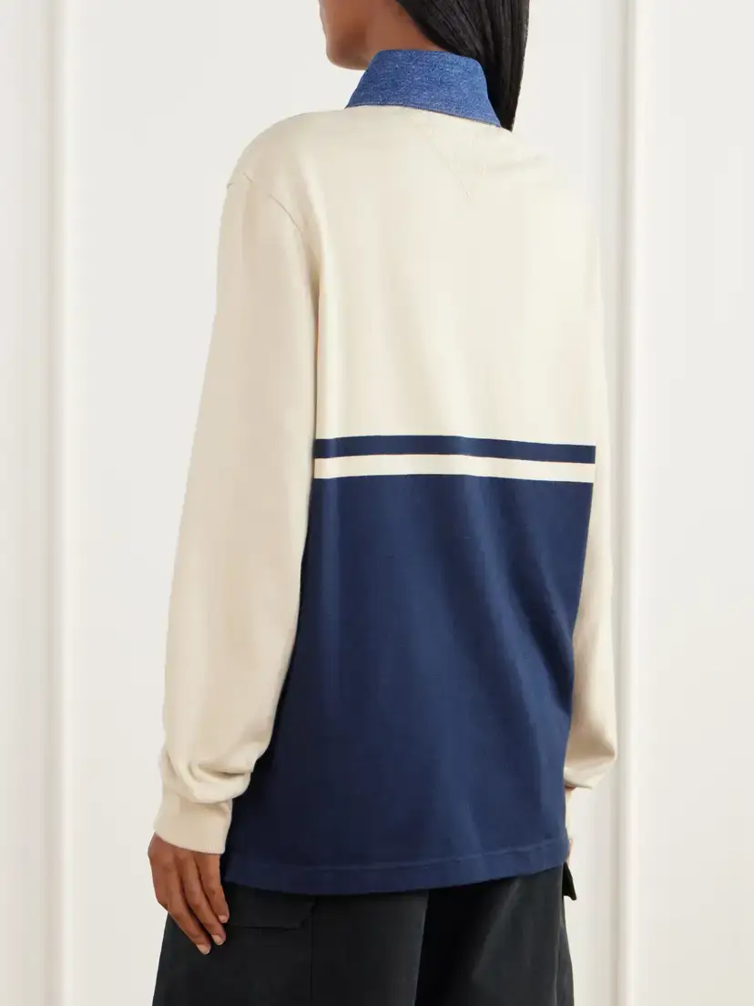 JW Anderson Contrast Collar Embroidered Striped Cotton-jersey Polo Shirt | Thumbnail 4 JW Anderson Contrast Collar Embroidered Striped Cotton-jersey Polo Shirt | Thumbnail 4