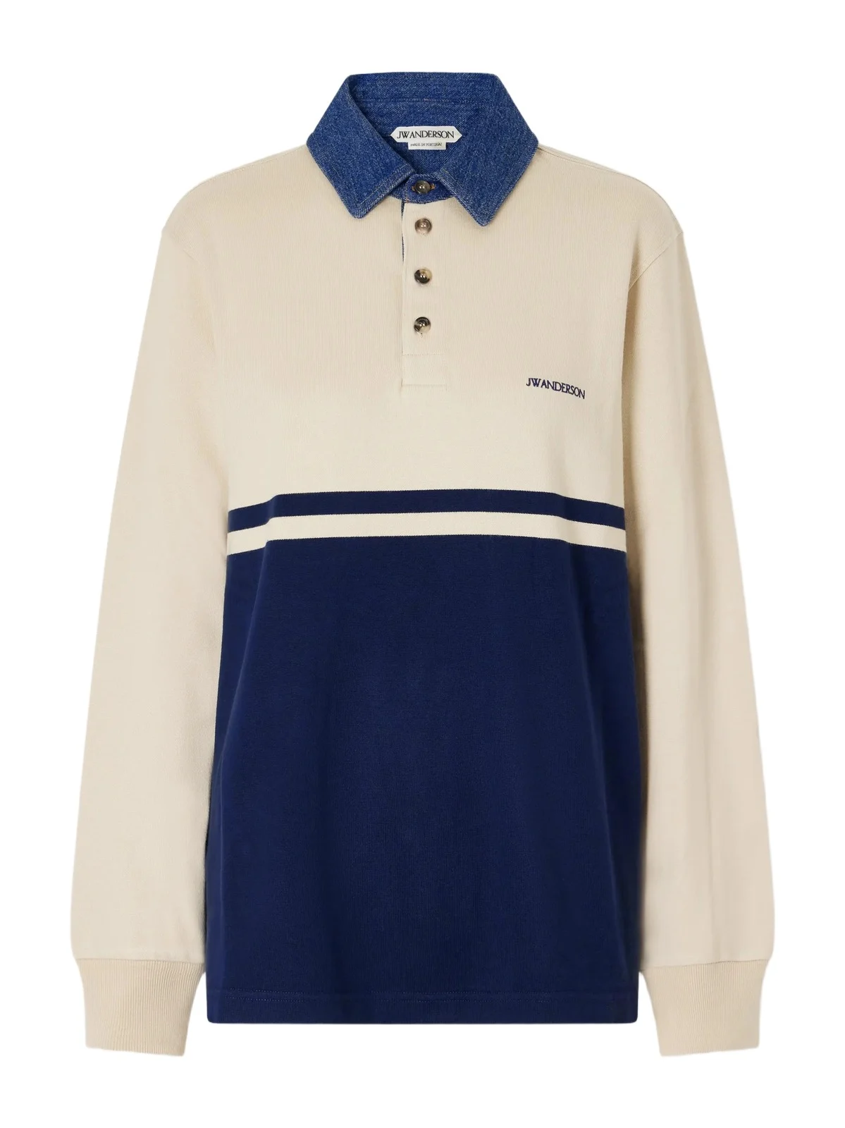 JW Anderson Contrast Collar Embroidered Striped Cotton-jersey Polo Shirt