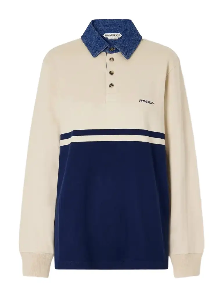 Contrast Collar Embroidered Striped Cotton-jersey Polo Shirt Contrast Collar Embroidered Striped Cotton-jersey Polo Shirt