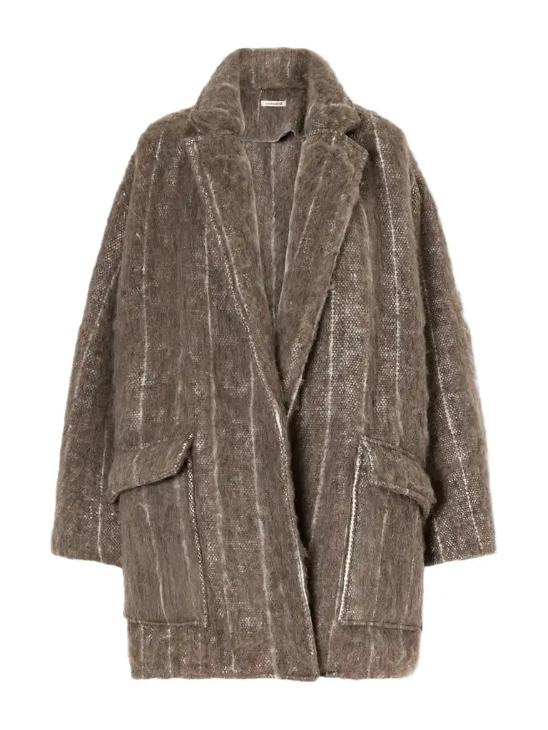 The Cropped Blanket Striped Brushed Woven Coat The Cropped Blanket Striped Brushed Woven Coat