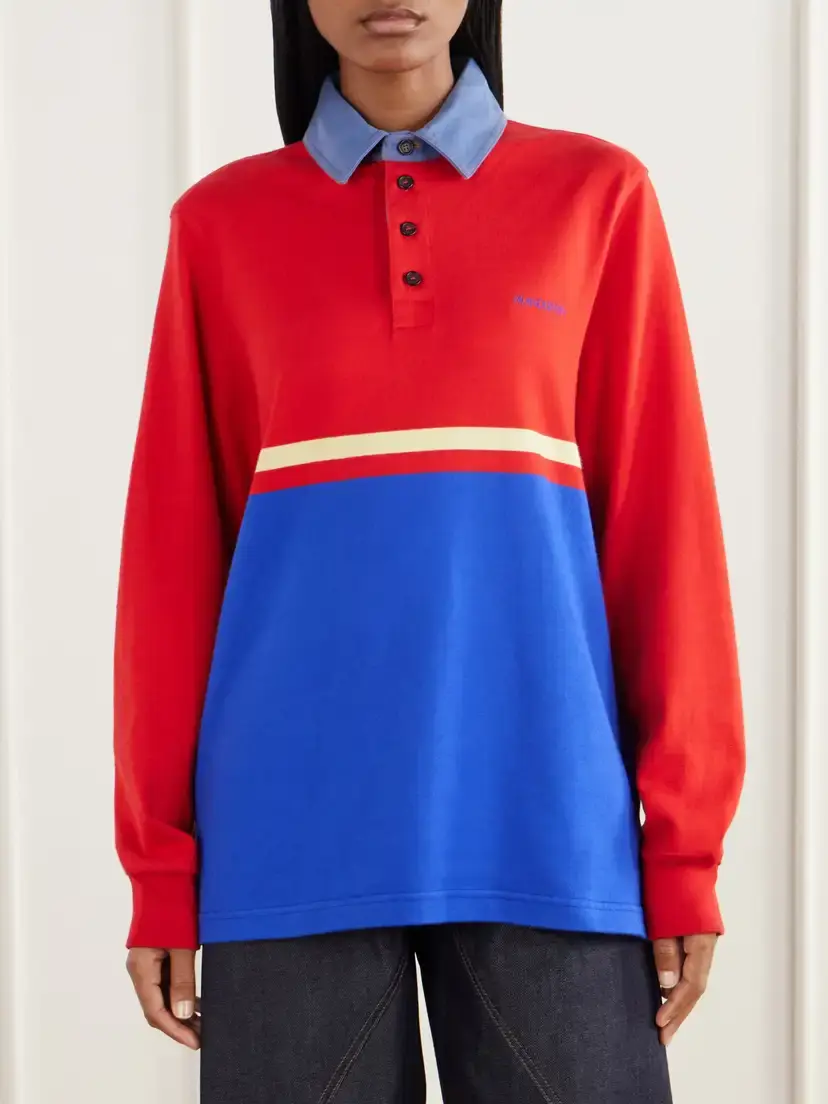 JW Anderson Contrast Collar Embroidered Striped Cotton-jersey Polo Shirt | Thumbnail 3 JW Anderson Contrast Collar Embroidered Striped Cotton-jersey Polo Shirt | Thumbnail 3