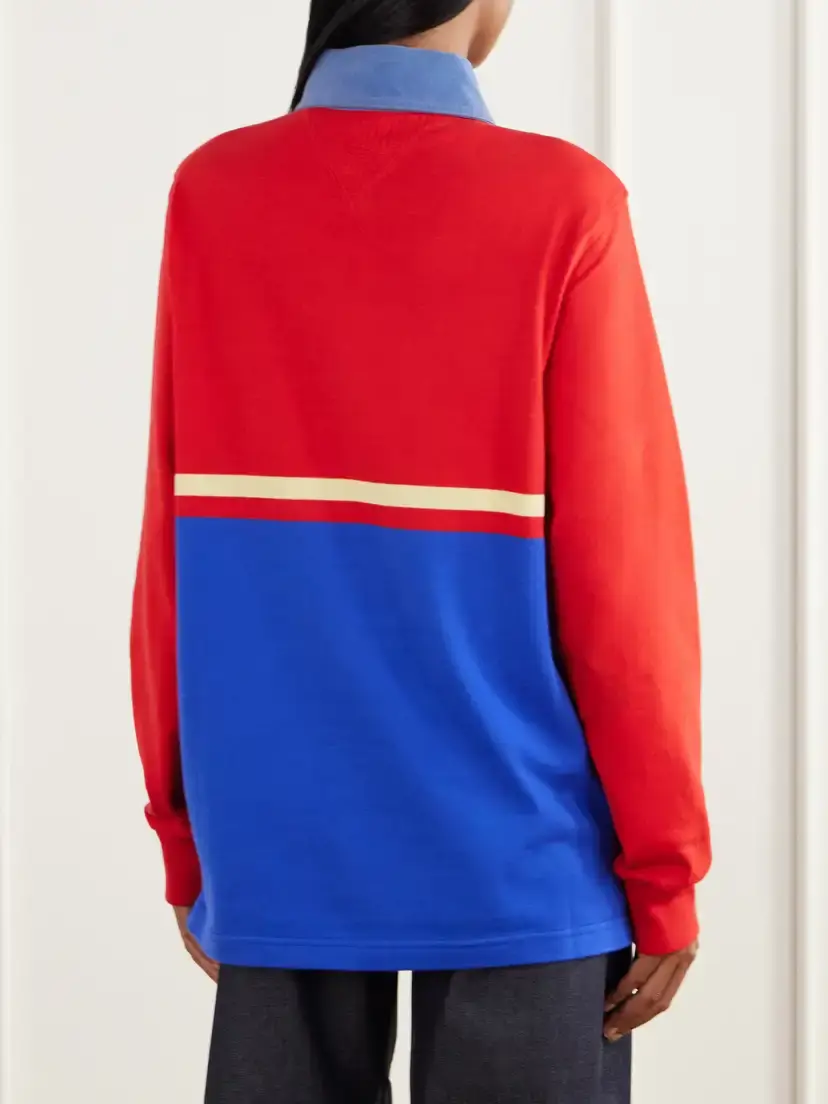 JW Anderson Contrast Collar Embroidered Striped Cotton-jersey Polo Shirt | Thumbnail 4 JW Anderson Contrast Collar Embroidered Striped Cotton-jersey Polo Shirt | Thumbnail 4