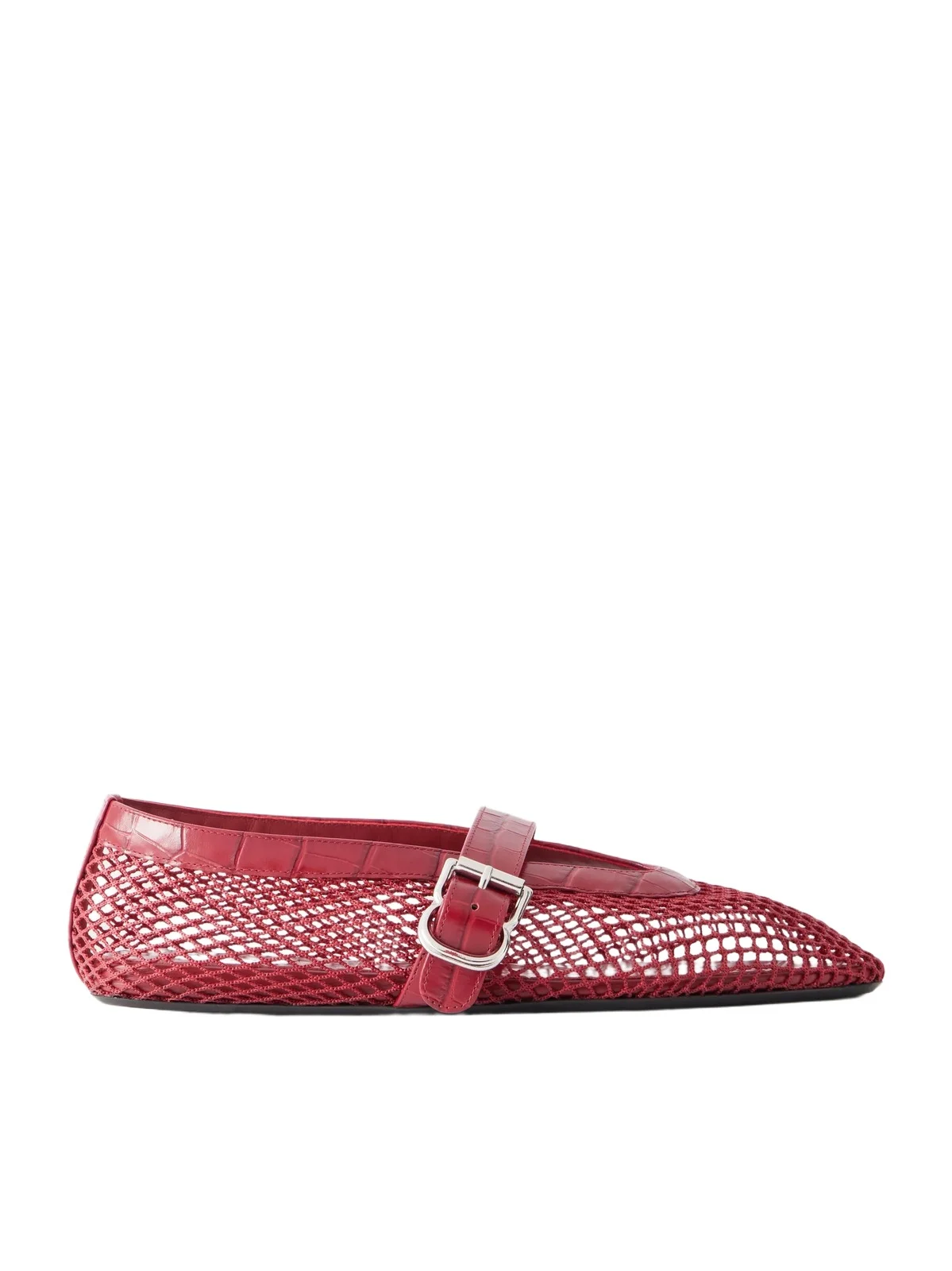 La Ballerine Croc-effect Leather-trimmed Mesh Ballet Flats