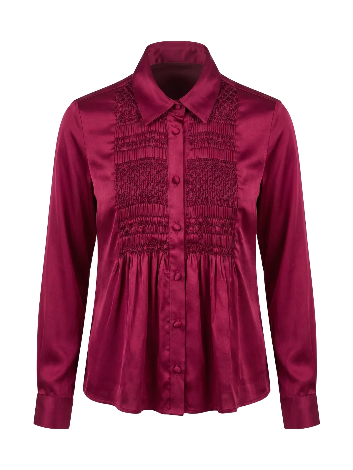 Loretta Caponi Tyra Smocked Satin Shirt
