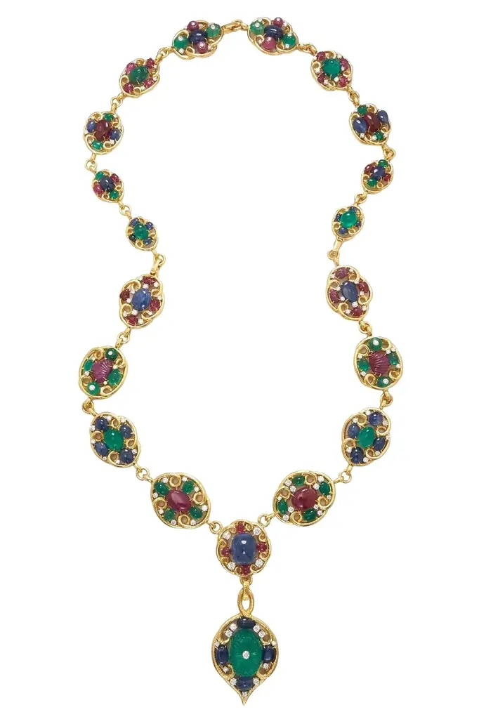 DAVID WEBB Sapphire Ruby Diamond Arabesque Necklace