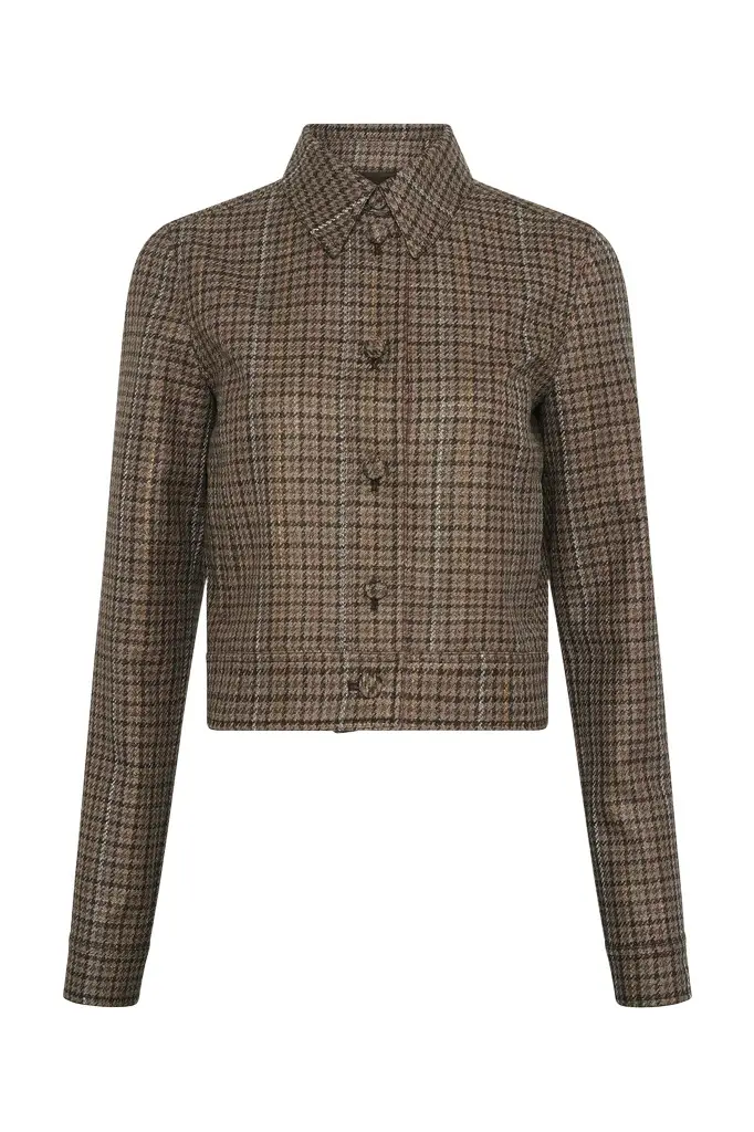 Thereza Jacket in Camel Multi Wool Silk Houndstooth Thereza Jacket in Camel Multi Wool Silk Houndstooth