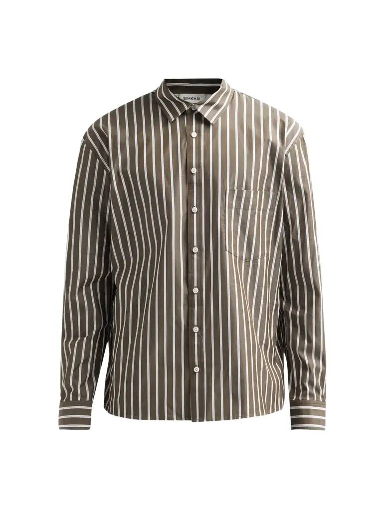 Simkhai Men's Khalied Oversized Striped Cotton Poplin Shirt