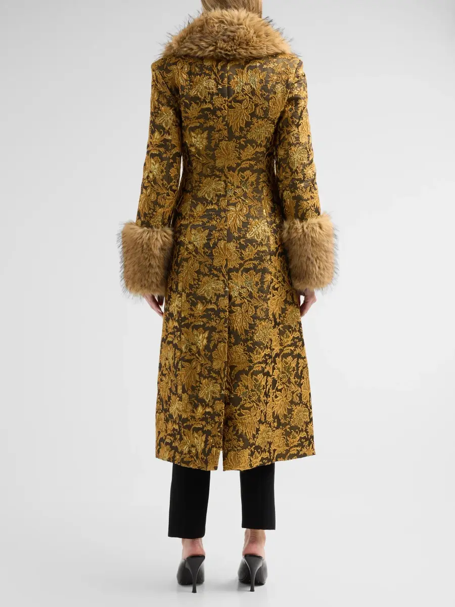 Cinq à Sept Women's Ivella Faux Fur-Trimmed Floral Jacquard Long Coat | Thumbnail 3 Cinq à Sept Women's Ivella Faux Fur-Trimmed Floral Jacquard Long Coat | Thumbnail 3