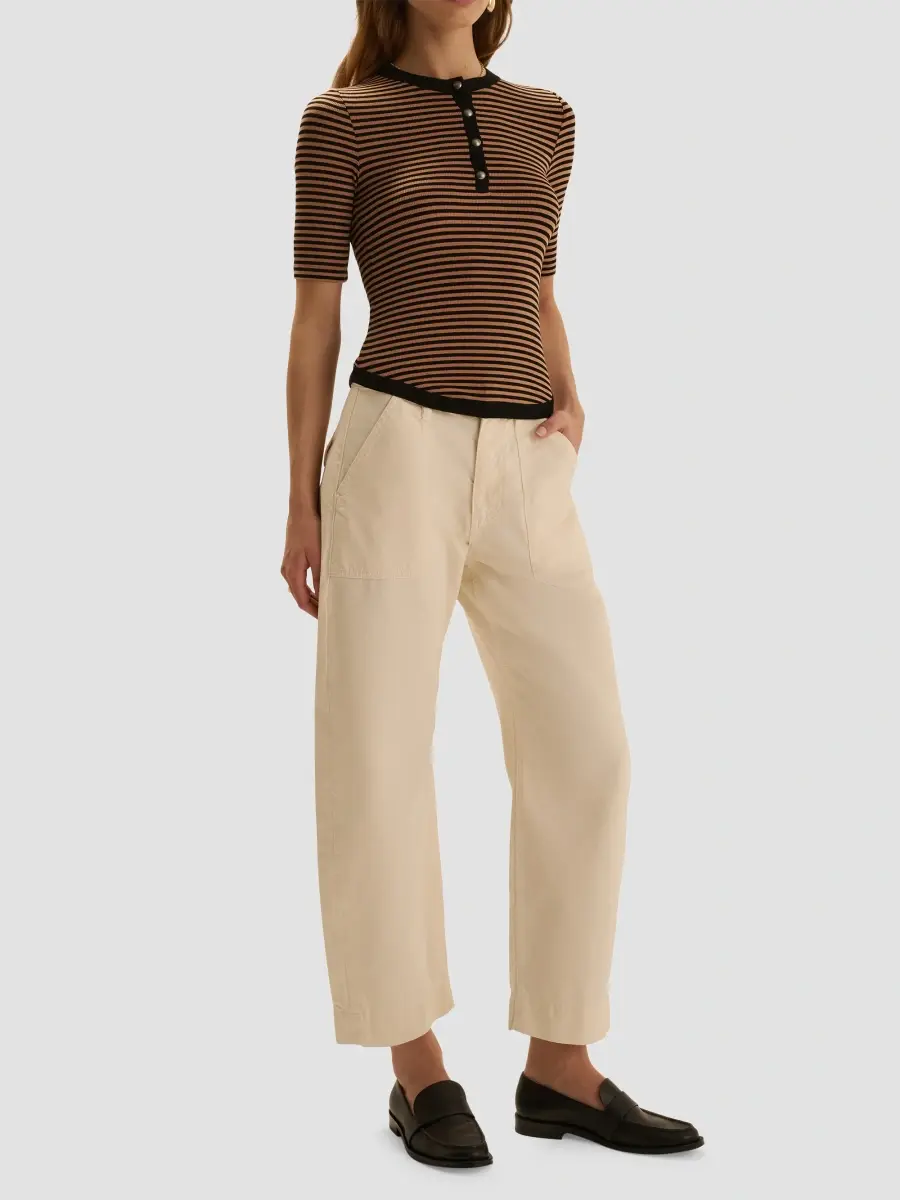 Favorite Daughter Women's Foundation Striped Fine-Rib Henley | Thumbnail 2