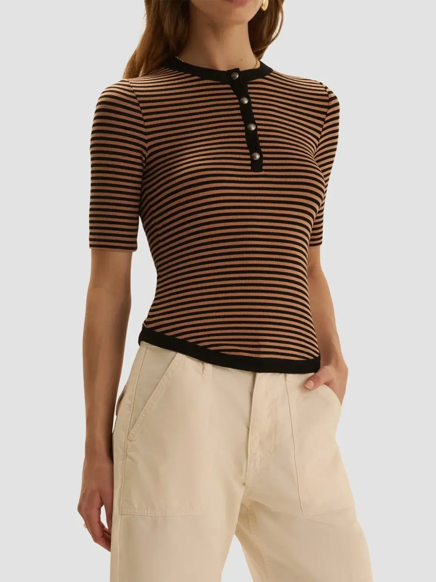 Favorite Daughter Women's Foundation Striped Fine-Rib Henley | Thumbnail 4