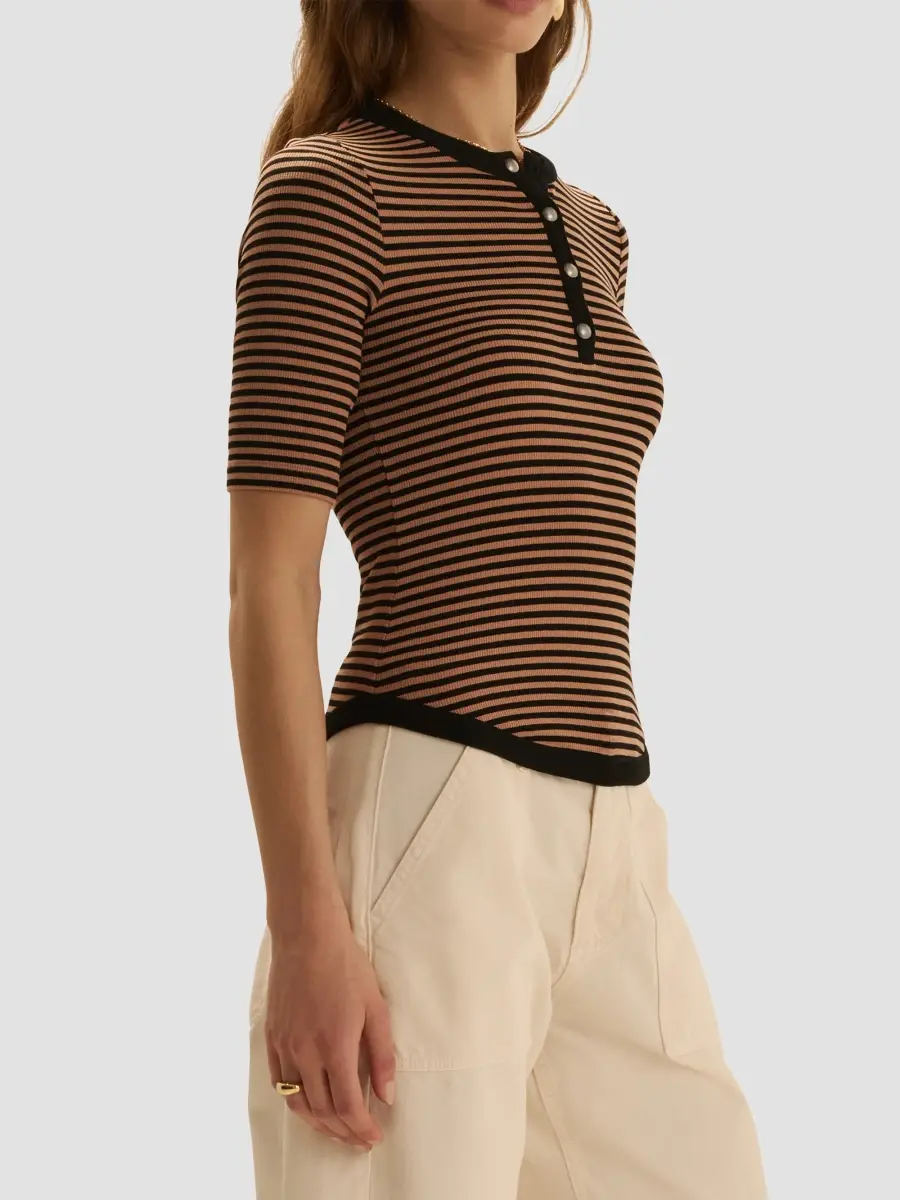 Favorite Daughter Women's Foundation Striped Fine-Rib Henley | Thumbnail 5
