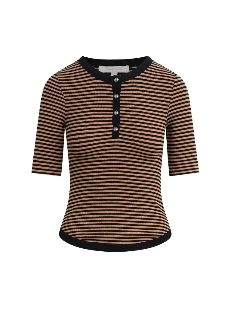 Favorite Daughter Women's Foundation Striped Fine-Rib Henley