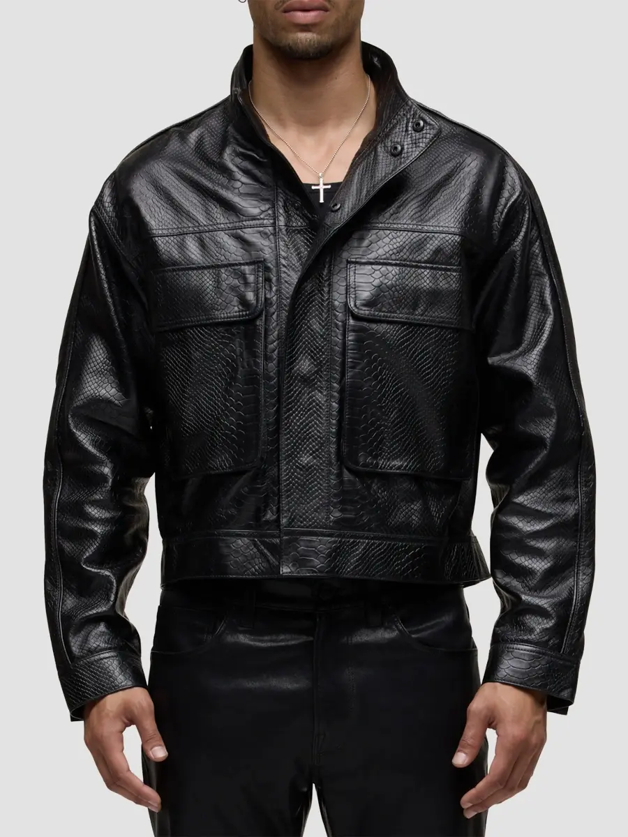 Hudson Jeans Men's Python-Embossed Leather Jacket | Thumbnail 4 Hudson Jeans Men's Python-Embossed Leather Jacket | Thumbnail 4