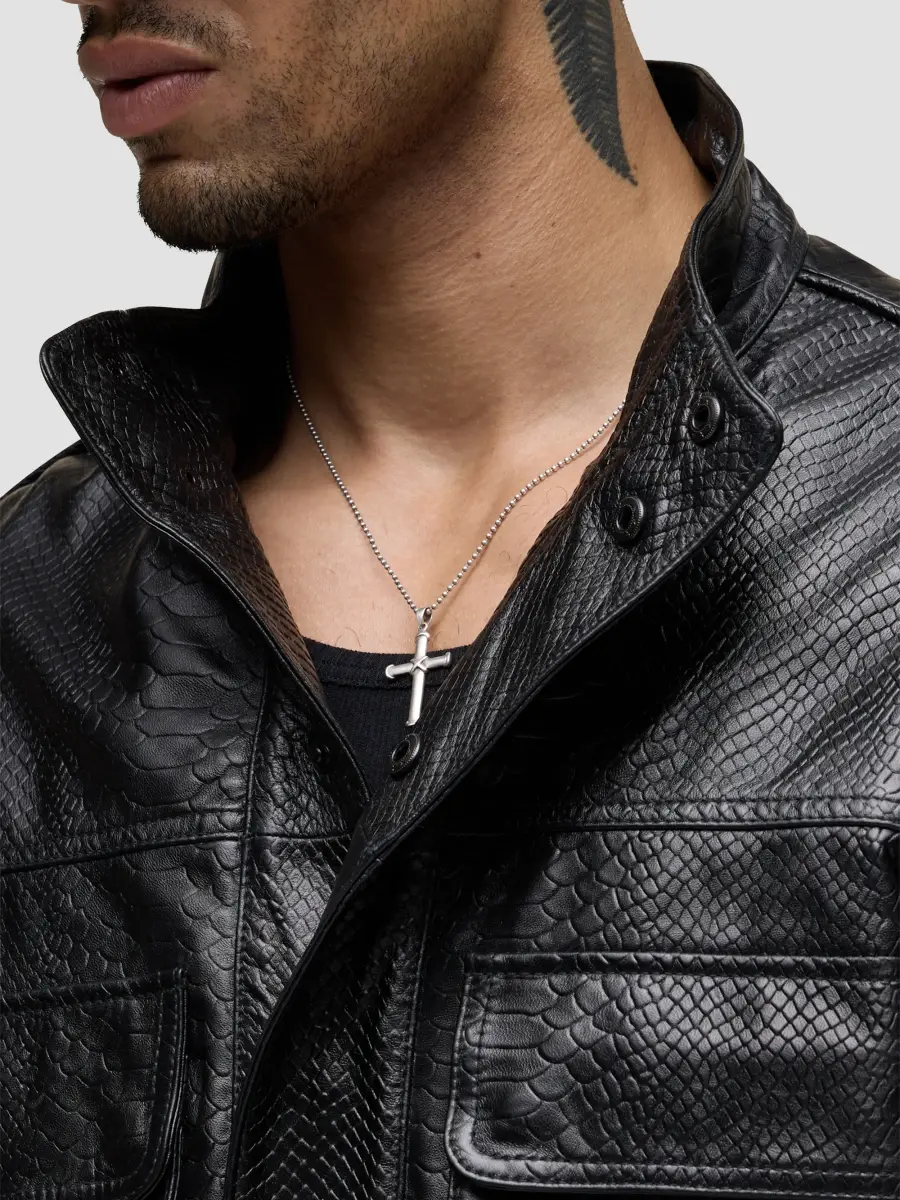 Hudson Jeans Men's Python-Embossed Leather Jacket | Thumbnail 6 Hudson Jeans Men's Python-Embossed Leather Jacket | Thumbnail 6
