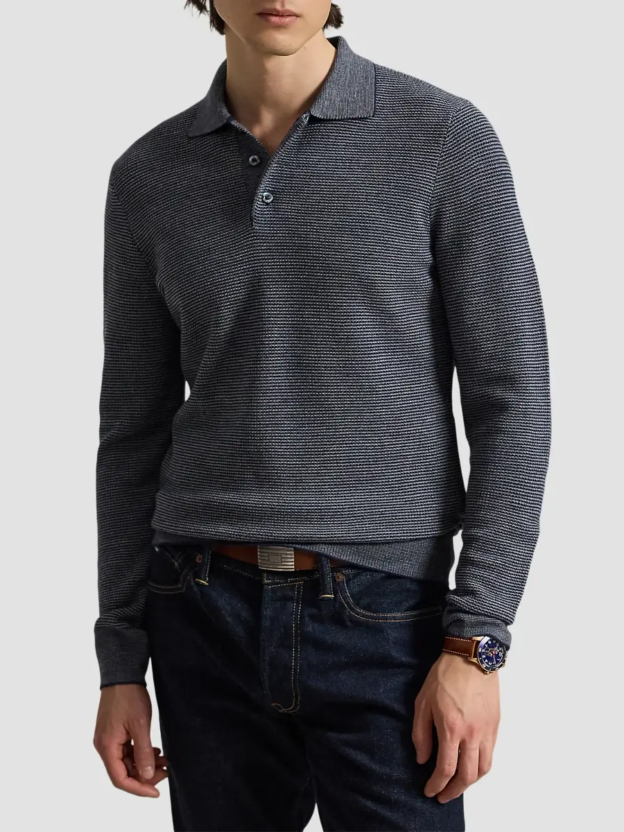 Polo Ralph Lauren Men's Striped Performance Wool-Blend Polo Sweater | Thumbnail 4 Polo Ralph Lauren Men's Striped Performance Wool-Blend Polo Sweater | Thumbnail 4