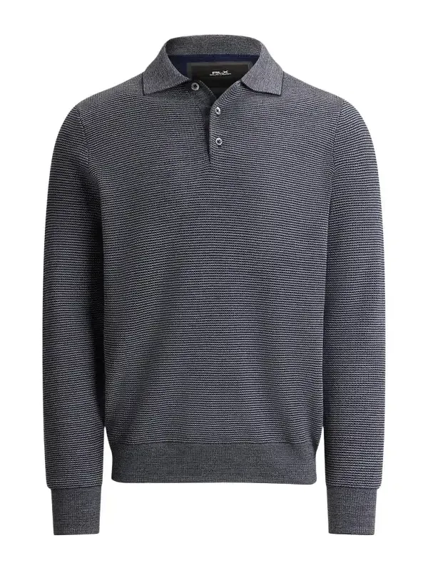 Men's Striped Performance Wool-Blend Polo Sweater